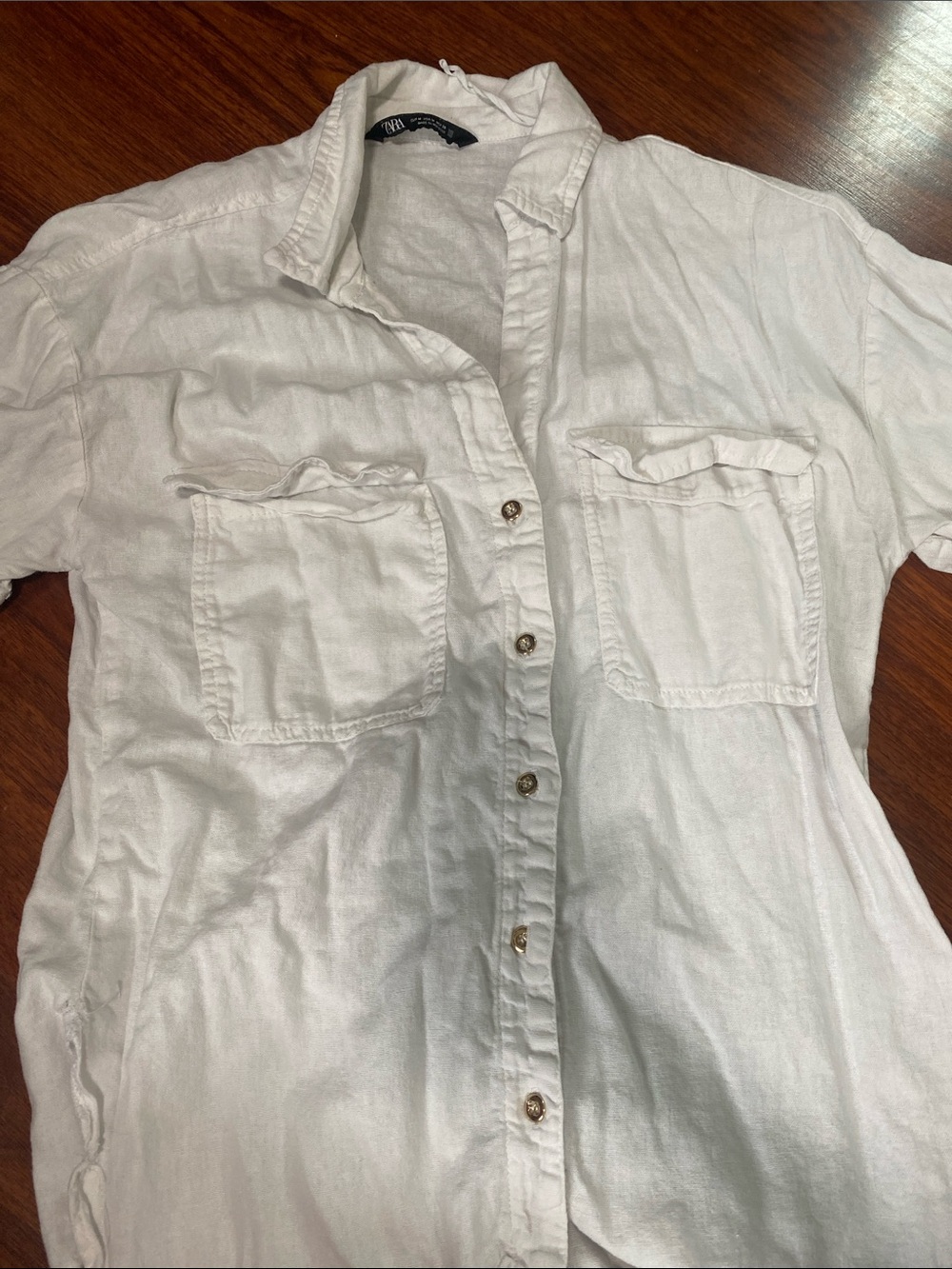 Zara White Short Sleeve Button-Down Shirt